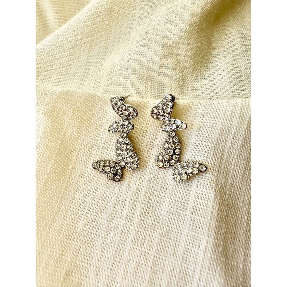 Double Butterfly Rhinestone Dangle Earrings
